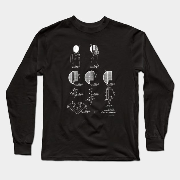 Fencing Mask Vintage Patent Drawing Long Sleeve T-Shirt by TheYoungDesigns